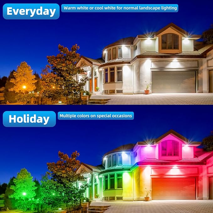 RGBW Low Voltage Landscape Lighting with Connectors,16 Color Changing Spot Lights Outdoor AC/DC12V-24V IP67 Waterproof Landscaping Lights for Garden Yard Tree Halloween Christmas Decor, 2 Pack