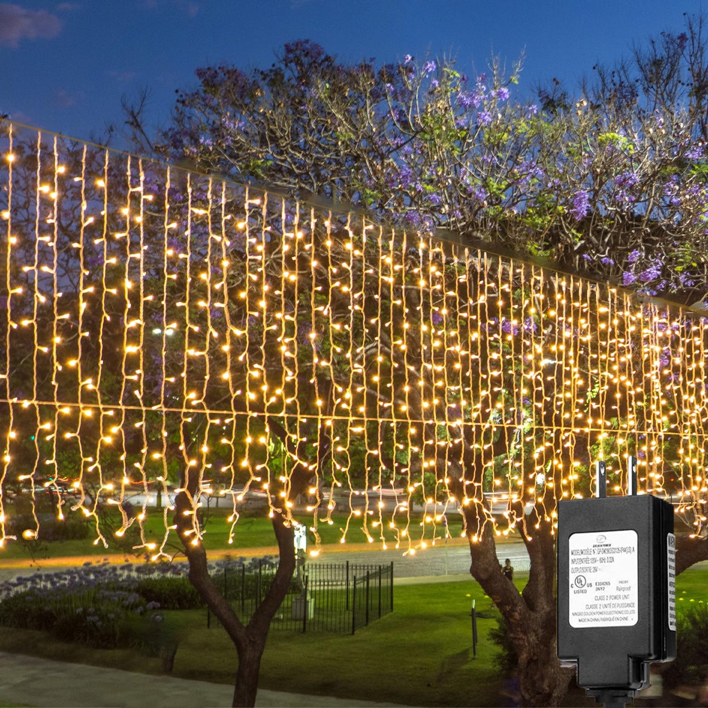 Solhice LED Curtain Lights Outside 40ft x 3ft for Backyard, 600 LED Plug in Hanging Fence String Lights Outdoor Waterproof for Backdrop Backyard Patio Deck Décor (Not Connectable)