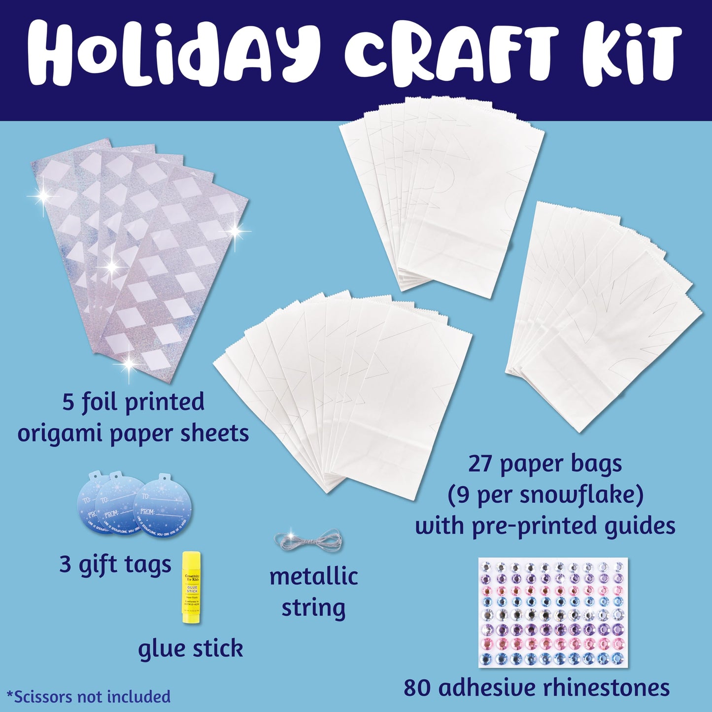 Creativity for Kids Make Your Own Snowflake Ornaments Kit | Fold & Decorate 8 Paper and Foil Snowflakes | DIY Christmas Ornament Craft for Kids to Inspire Creativity & Festive Fun (Ages 6+)