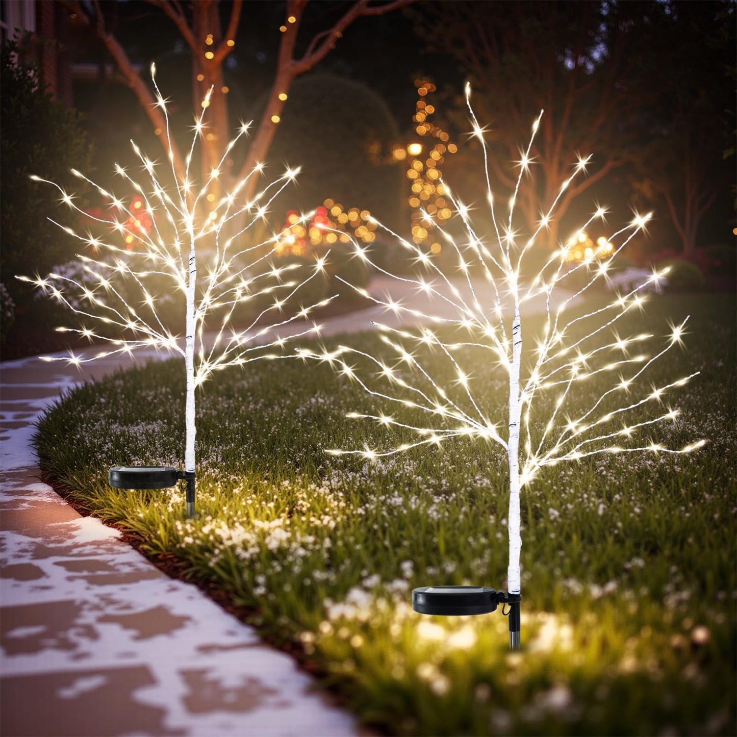 Luiywan Solar Outdoor Christmas Decorations, 35INCH Fairy Light Brich Tree, Solar Christmas Decor for Outside, Yard, Garden, Pathway, Wterproof LED Warm White Lights, 8 Modes, Auto On/Off, 4PCS