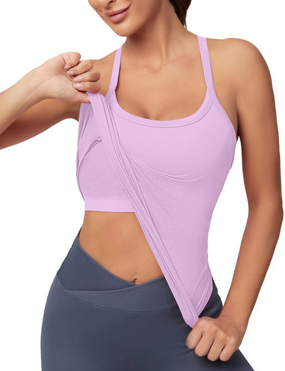 MathCat Workout Tank Tops for Women with Built in Bra, Sleeveless Gym Tops Seamless Racerback Athletic Yoga Shirts Lilac