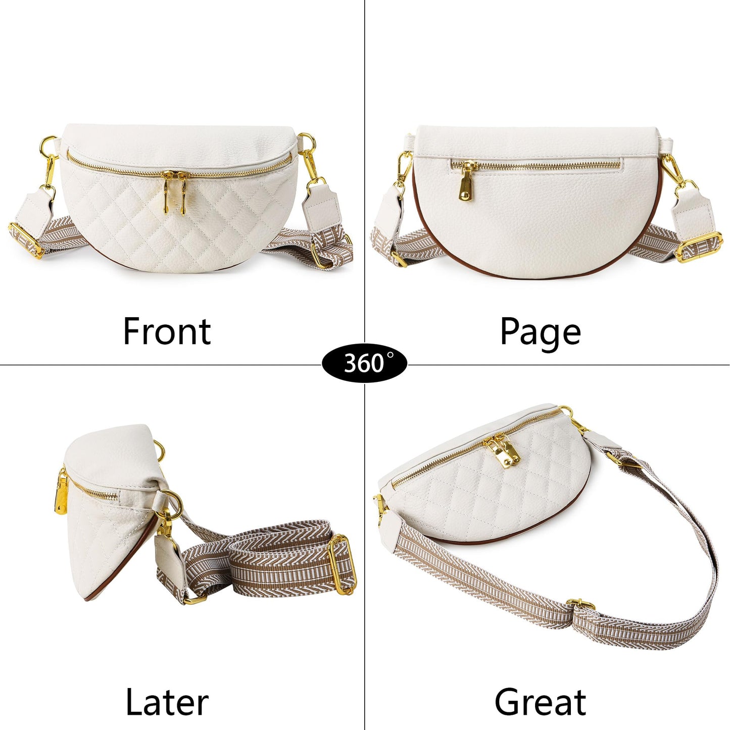 Beejirm Crossbody Fanny Packs for Women - Faux Leather Crossbody Bag with Chest Strap, Small Waist Pack & Belt Clip (Cream)