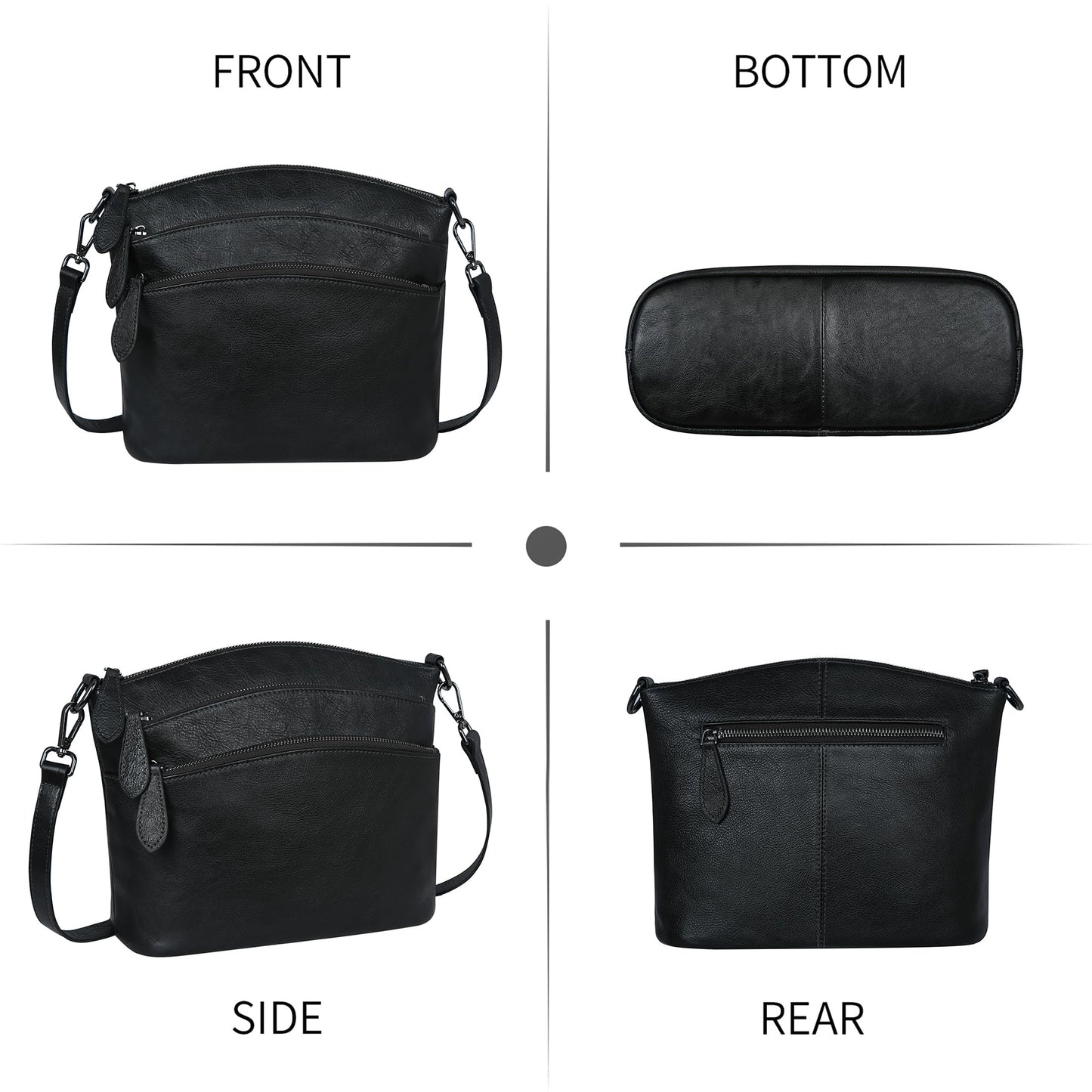 HESHE Crossbody Purses for Women Genuine Leather Purses and Handbags Designer Satchel Purse with Multi-Pockets Vintage Small Shoulder Bags Ladies Hobo Bag (Black)