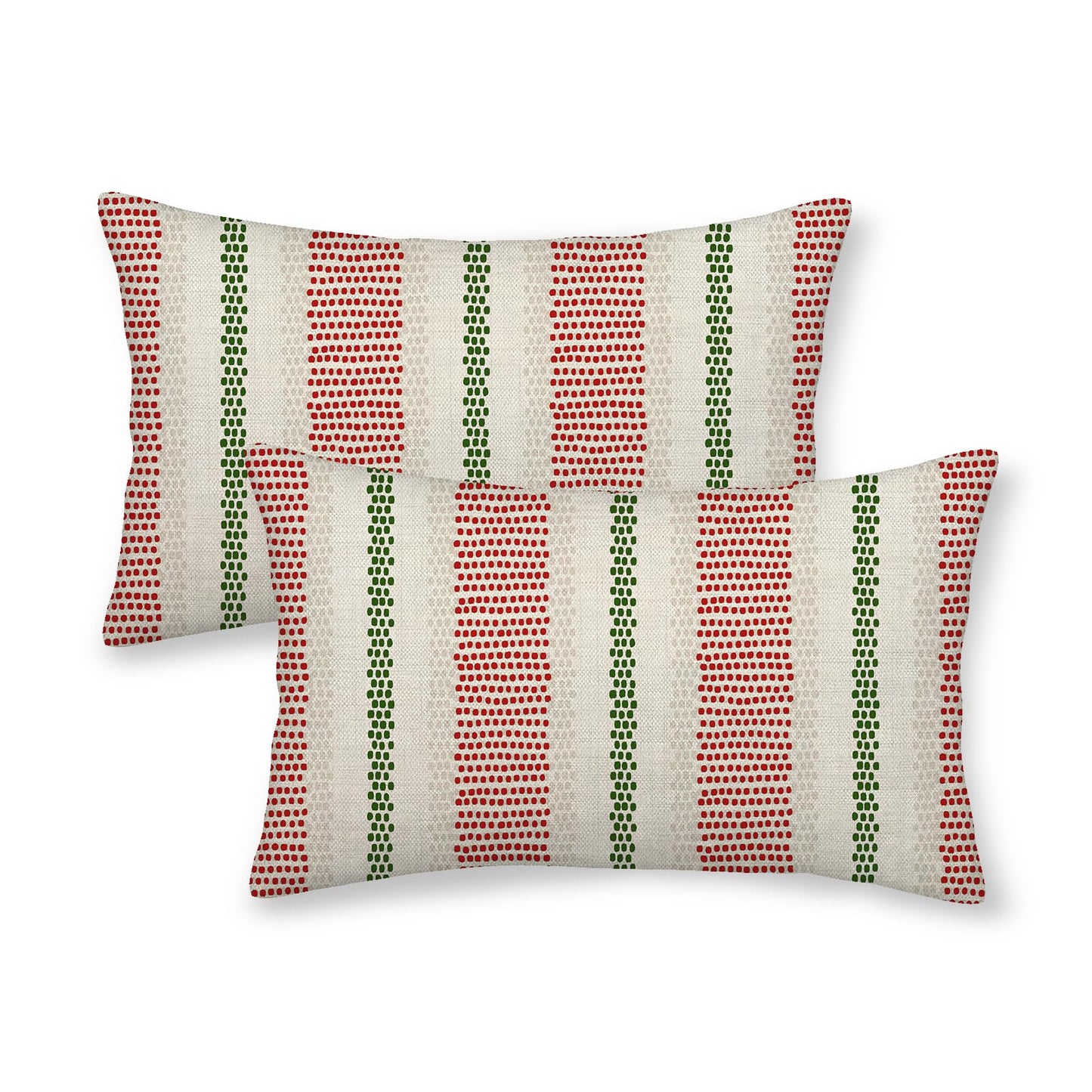 DAFENA Red Green Pillow Covers 12x20 Inch 2 Pcs Christmas Polka Dots Striped Decor Throw Pillows Winter Xmas Holiday Modern Outdoor Farmhouse Decoration Pillowcase Linen Cushion Cover for Couch Sofa