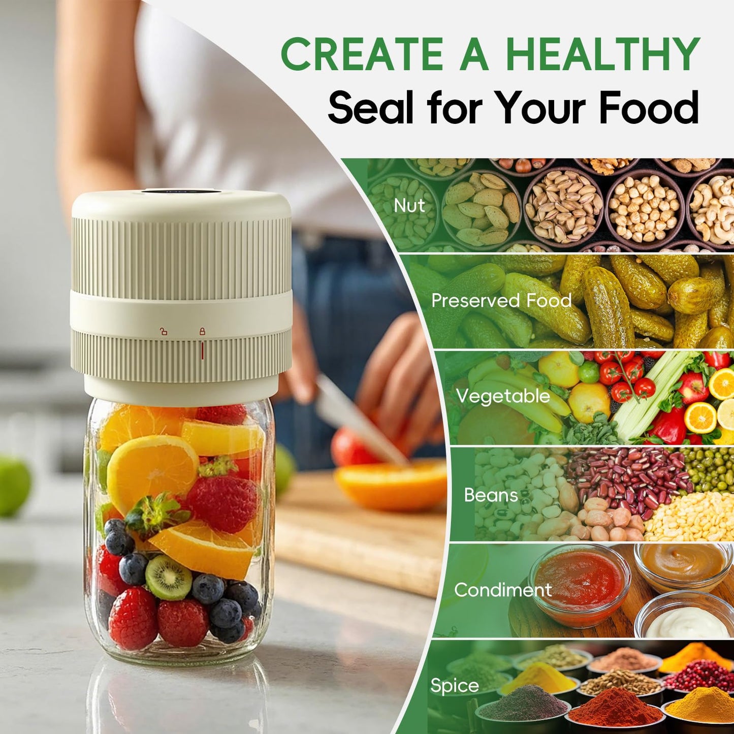 Mason Jar Vacuum Sealer Kit, Electric Sealer for Wide and Regular Mouth Mason Lids, Canning Vacuum Sealer Mason Jar, Automatic Vacuum Sealer Machine for Food Storage - Ivory