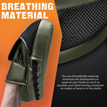 Boxing Pads for Men, Women, & Kids, Leather Focus Mitts for Martial Arts, Boxing Training, Curved Punch Mitts for Karate, Kickboxing,Muay Thai, Taekwondo Olive Green