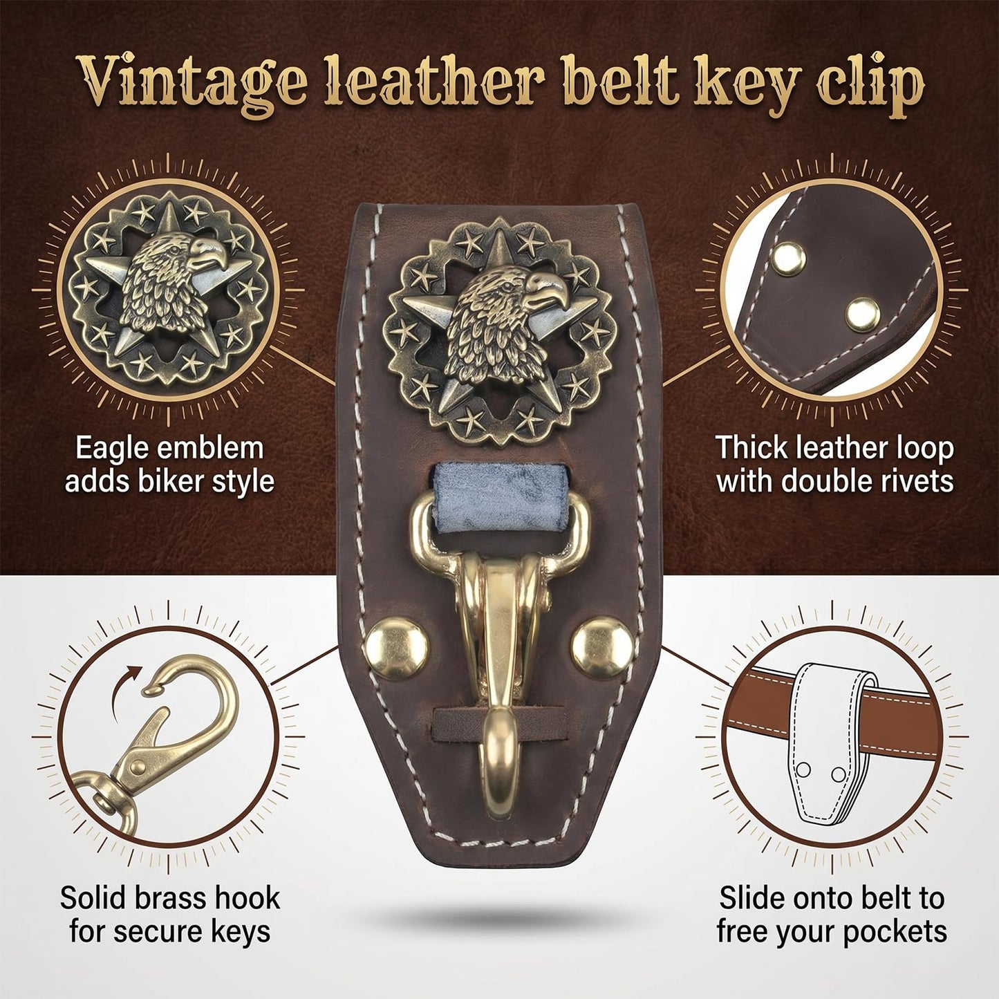RIVEENY Keychain for Men, Belt Keychain Leather Belt Loop Key Holder Belt Key Chain Clips with D-Ring Buckle for Men (Style-B)