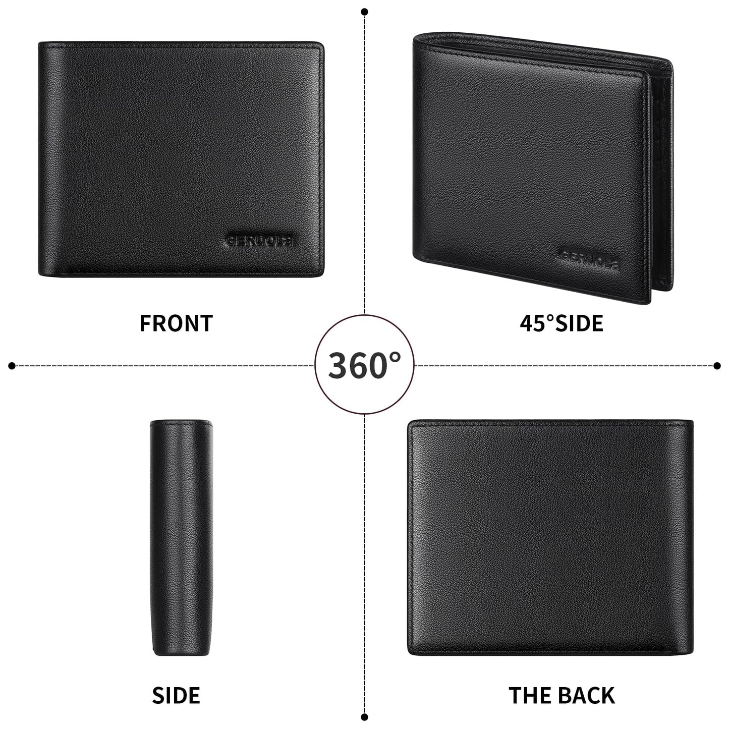 Leather Wallets for Men, Genuine Leather Mens Wallets Bifold Rfid Blocking with 2 ID Windows Bifold Top Flip, Extra Capacity Travel Wallet (Black)