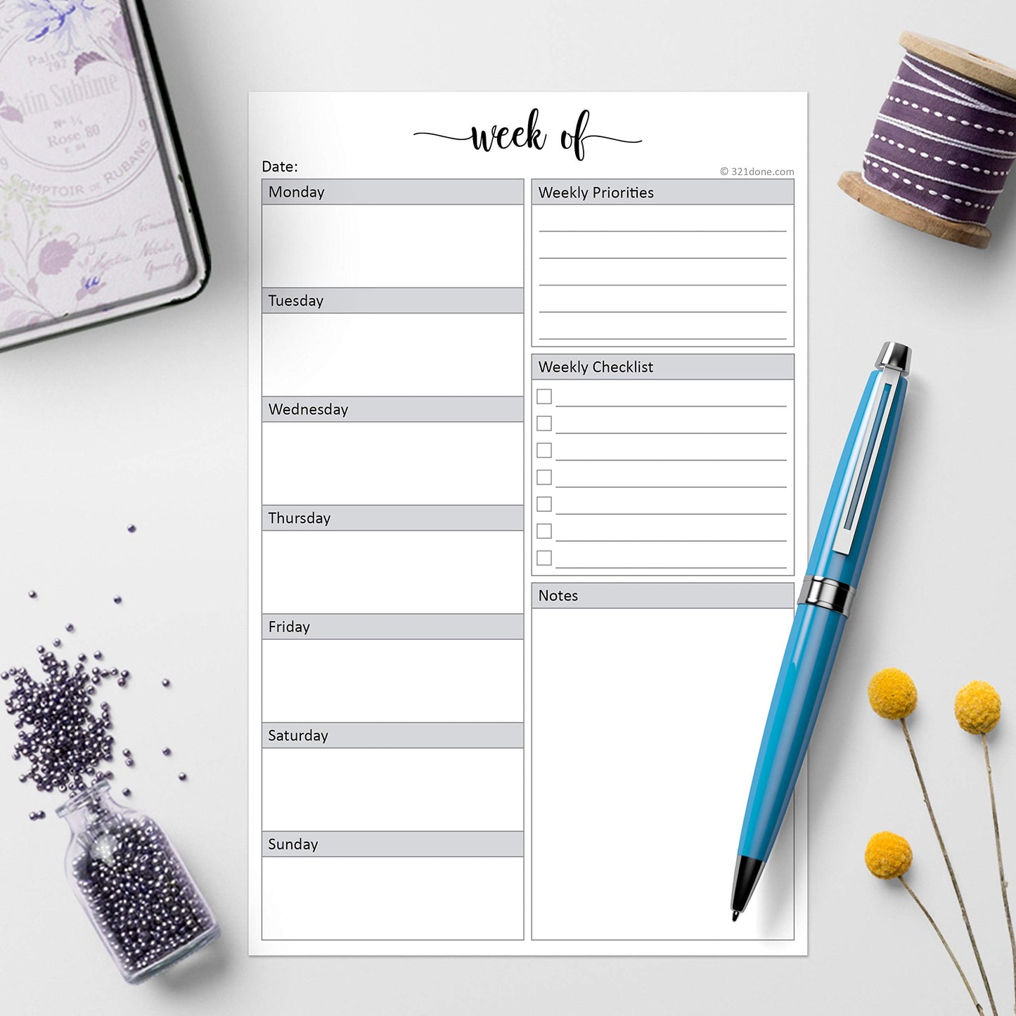321Done Weekly Planning Notepad - 50 Sheets (5.5" x 8.5") - Week Priorities to Do List Tear-Off Pad, Planner Checklist Organizing - Made in USA - Simple Script