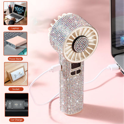 Mudder Rhinestone Handheld Fan Crystal Bling Mini Personal Fan Glitter Bedazzled Portable Usb Rechargeable & Battery Operated for Girls Women Outdoor Travel Indoor Makeup Office (Silver,Not Foldable)