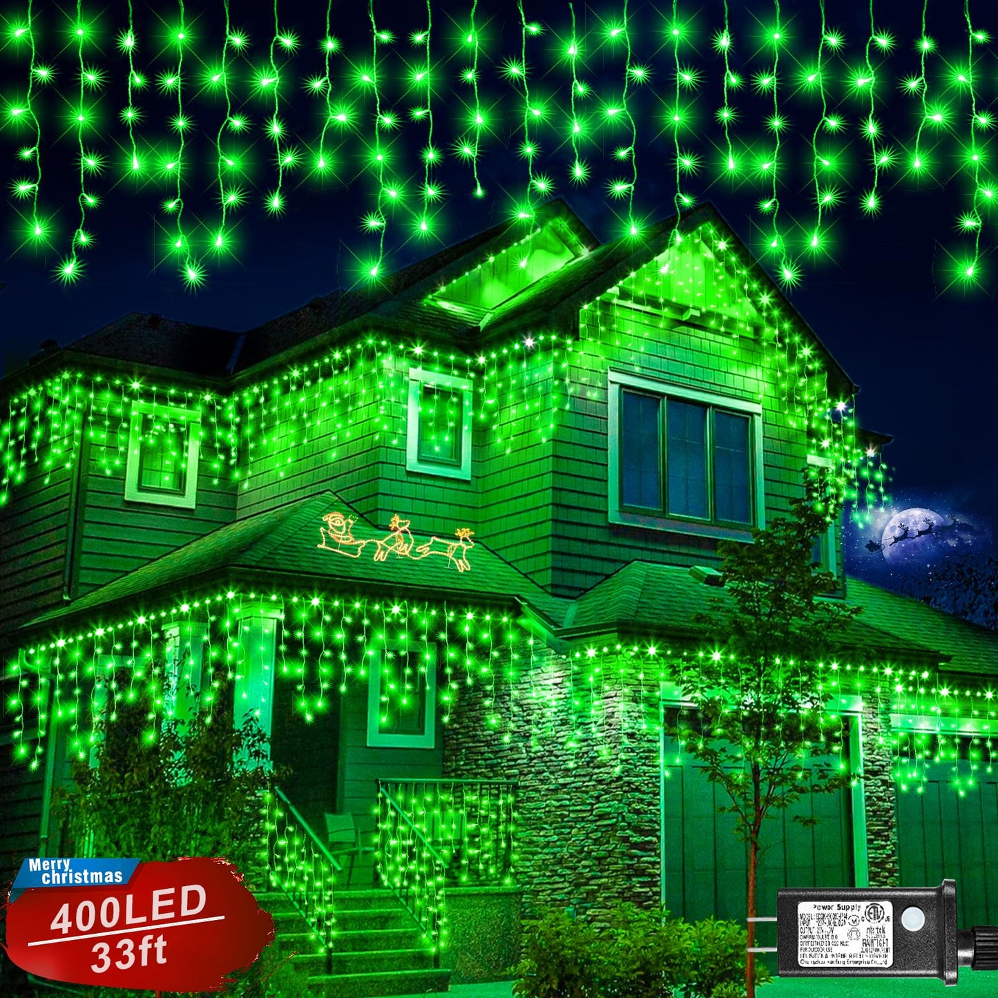 Icicle Lights for Outside - 33FT 400 LED Icicle Christmas Lights Outdoor with 75 Drops 8 Modes Timers, Waterproof Connectable Hanging Lights for Indoor House Eaves Yard Party Decorations, Green