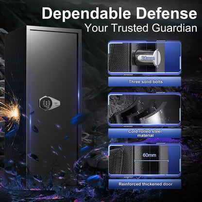 Marcree 8-10 Gun Safe for Rifles & Pistols, Quick Access Rifle Safe with Dual Alarm, Mute Mode, Adjustable Shelves & Pistol Pockets, Gun Cabinet for Shotguns