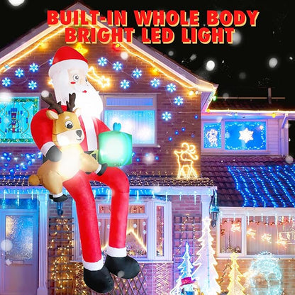 9.5 FT Christmas Inflatable Outdoor Decoration Giant Sitting Santa Claus Christmas Inflatables with LED Lights Climbing Santa Inflatable Blow Up Yard Decorations for Xmas Roof Eaves Lawn