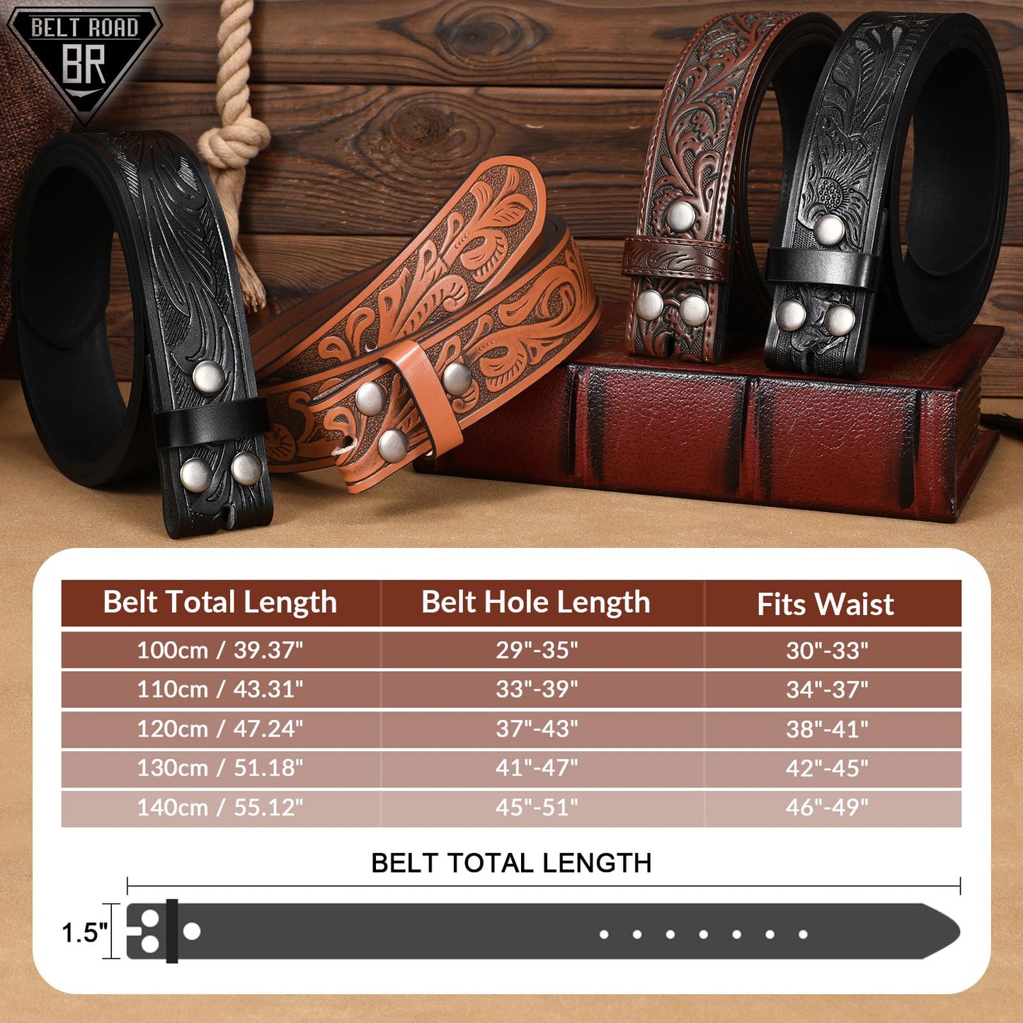 BELTROAD 3 Pack Western Belts for Men Women without Buckle Cowboy Belt for Buckle Mens Western Leaher Belt for Jeans