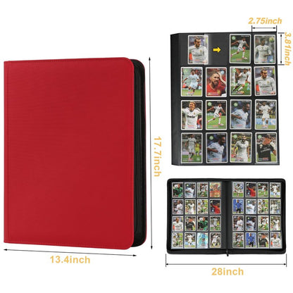 16 Pocket Ringless Side Loading Trading Card Binder, 1024 Cards PU Fixed Page Zipper Card Album for TCG Sports Game Cards, Not Fit Top Loaders (Red)