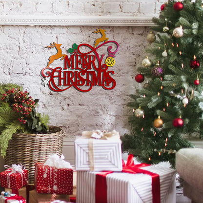 Metal Merry Christmas Wall Decor Christmas Sign Letter Decorative Hanging Plaque Suitable For Indoor Outdoor Room Yard Holiday Decoration