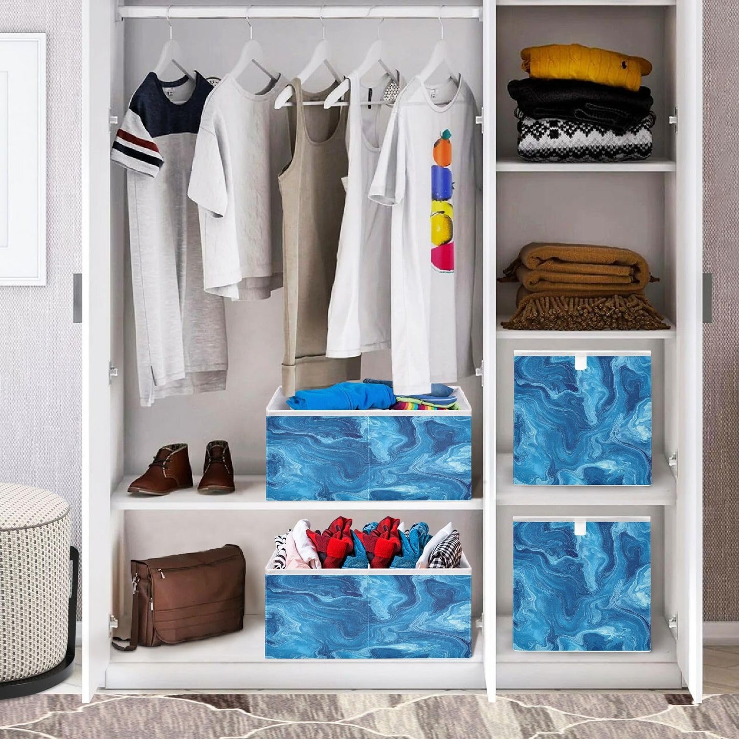 senya Large Storage Bins Blue Pigment Collapsible Foldable Storage Cubes Fabric Basket Closet Organizer Containers Box for Home Bedroom Office 15.7 x 10.6 x 6.9in