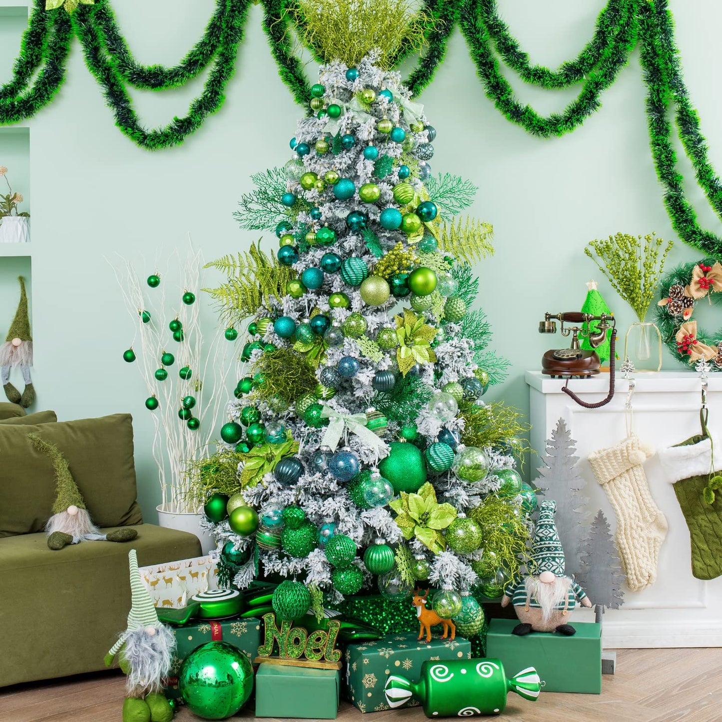 XmasExp 60mm/2.36" Christmas Ball Ornaments Shatterproof Christmas Ornaments Set Decorations for Xmas Tree Balls - 24ct (2.36'', Green)
