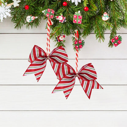 Meseey 12 Pcs Christmas Candy Cane Bows 6 Inch Red and Green Glitter Stripe Lollipop Peppermint Hanging Christmas Wreath Bow for Xmas Door Garland DIY Candy Themed Party Supplies(Red Stripe)