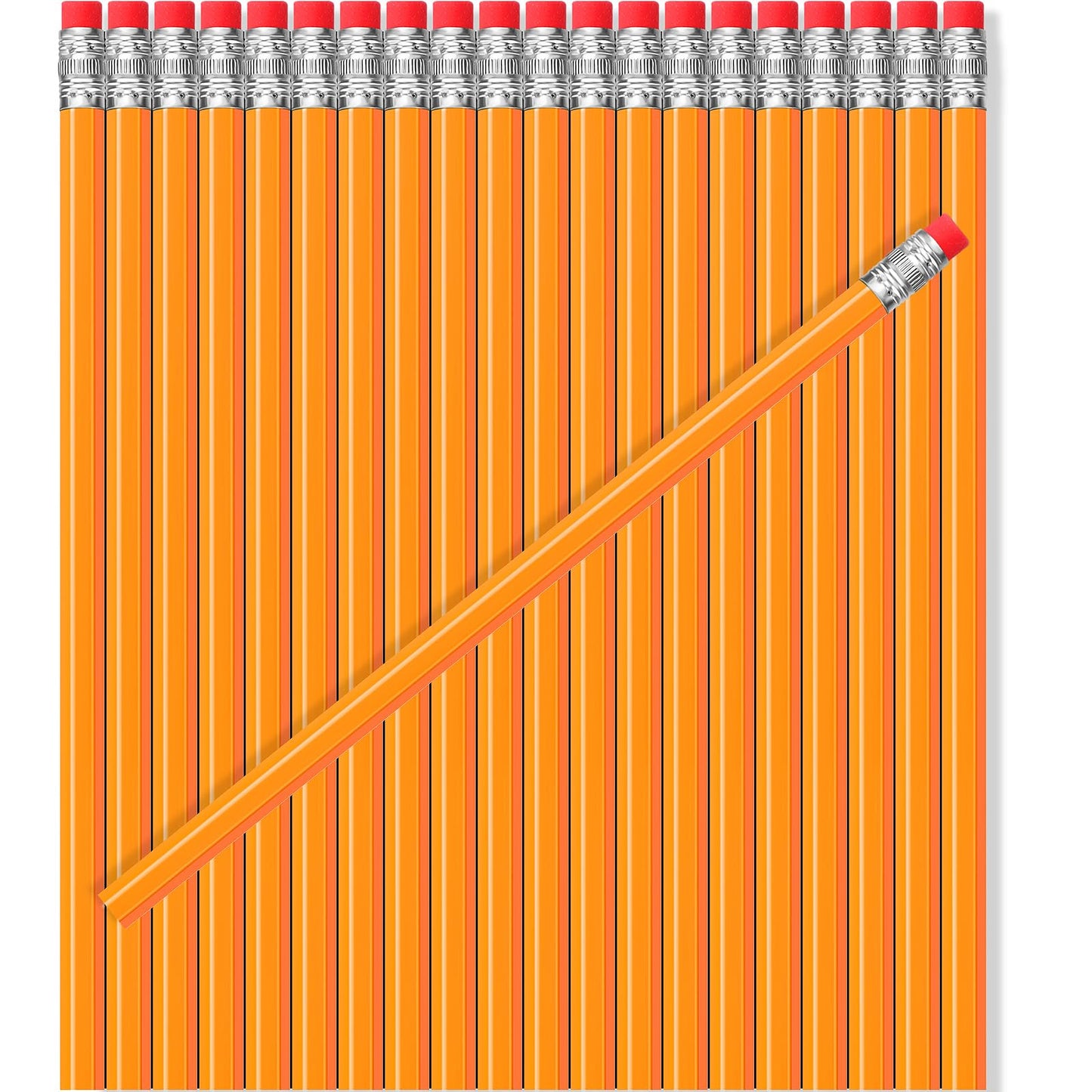 TecUnite 60 Pcs HB Pencils #2 Unsharpened Wood Cased Pencils with Eraser Hexagonal Pencil Cute Graphite No 2 Pen for Adults Gifts Exam School Office Sketching Learning(Yellow, Silver)