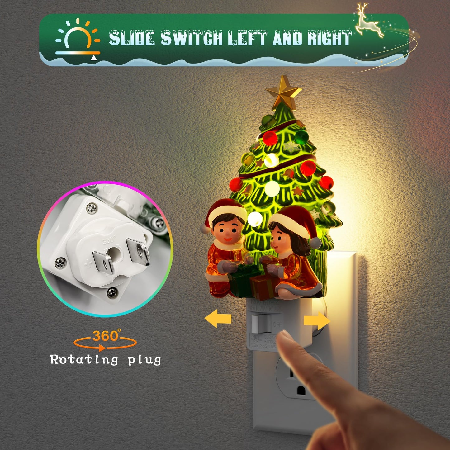 JandCase Christmas Tree & Santa Claus Night Light, 3000K Night Lights Plug into Wall,Cute & Funny Ceramics Christmas Night Light for Kids, 360° Rotatable for Home Party Decor,1 Pack
