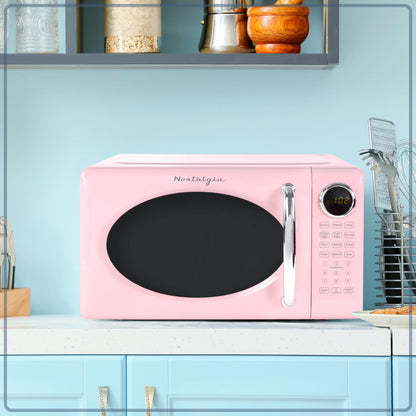 Nostalgia Retro Microwave Oven - 0.7 Cu Ft, 700-Watt Countertop Size with Glass Turntable, Child Safety Lock, 8 Auto-Cook Programs, Digital Clock - Aqua