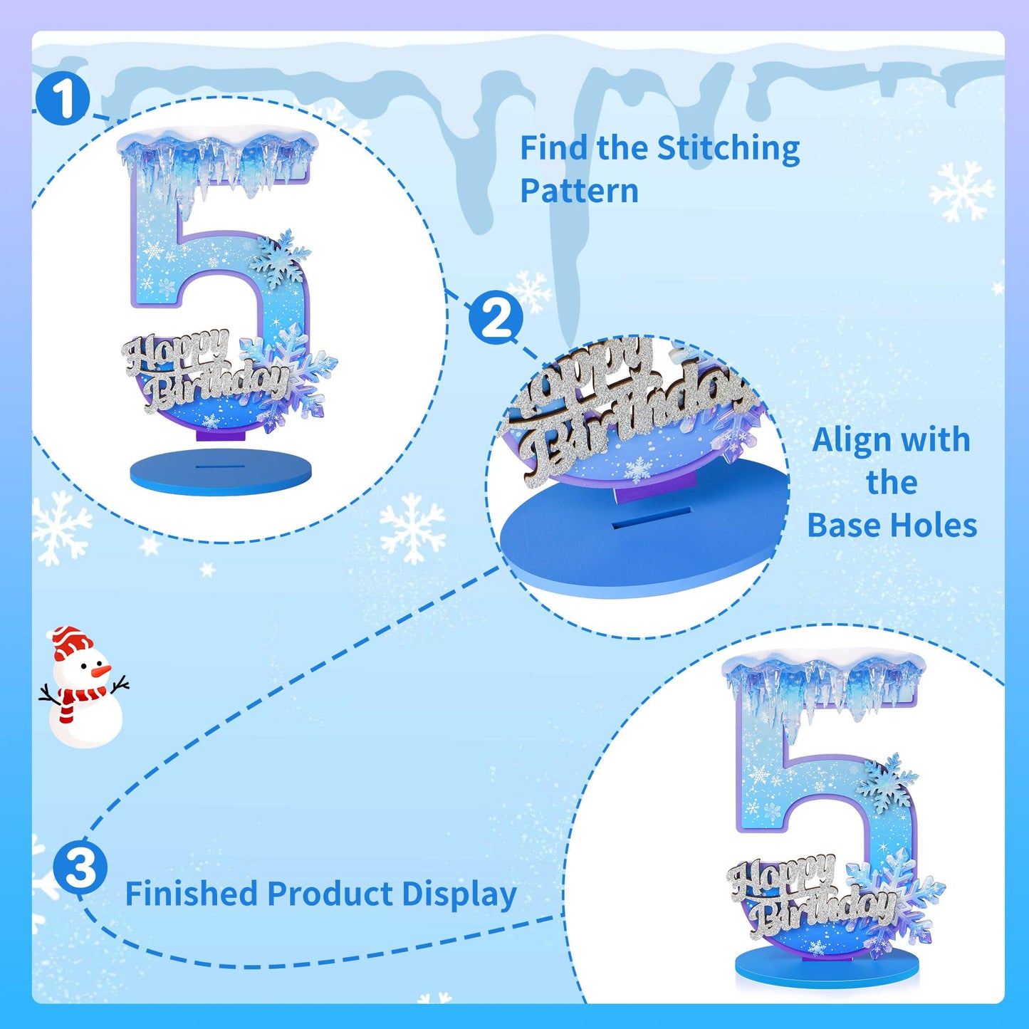 Snowflake Birthday Number Sign Centerpiece Snowflake Theme Party Decorations Winter Wooden Party Centerpieces for Table Decoration Photo Props Snowflake Birthday Decorations