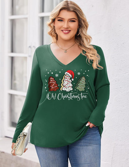 IN'VOLAND Womens Plus Size Long Sleeve Shirts V Neck Basic Tee Tops Loose Fit Fall Outfits for Women 1X-5X
