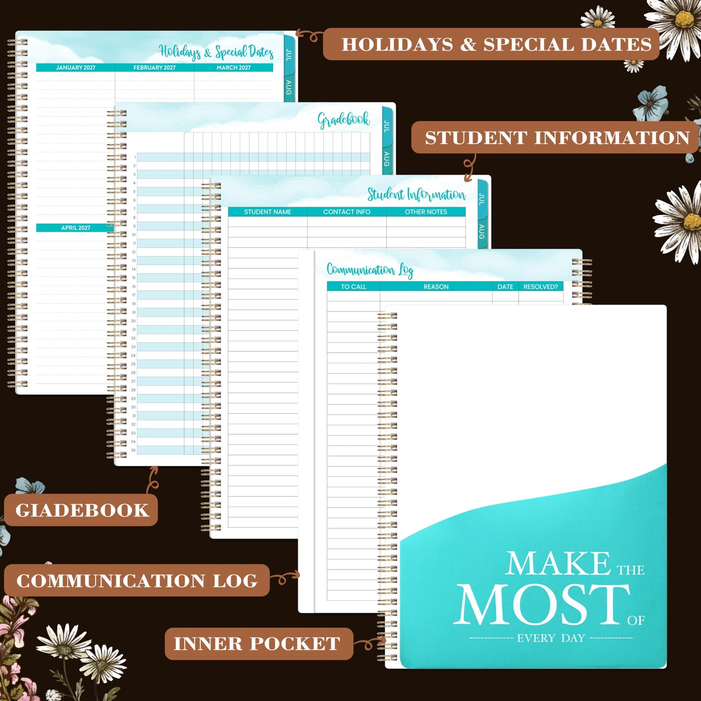 2026-2027 Teacher Planner, Lesson Planner 2026-2027, 8.5" x 11", July 2026 - Jun. 2027, Colorful Monthly Tabs, Inner Pocket