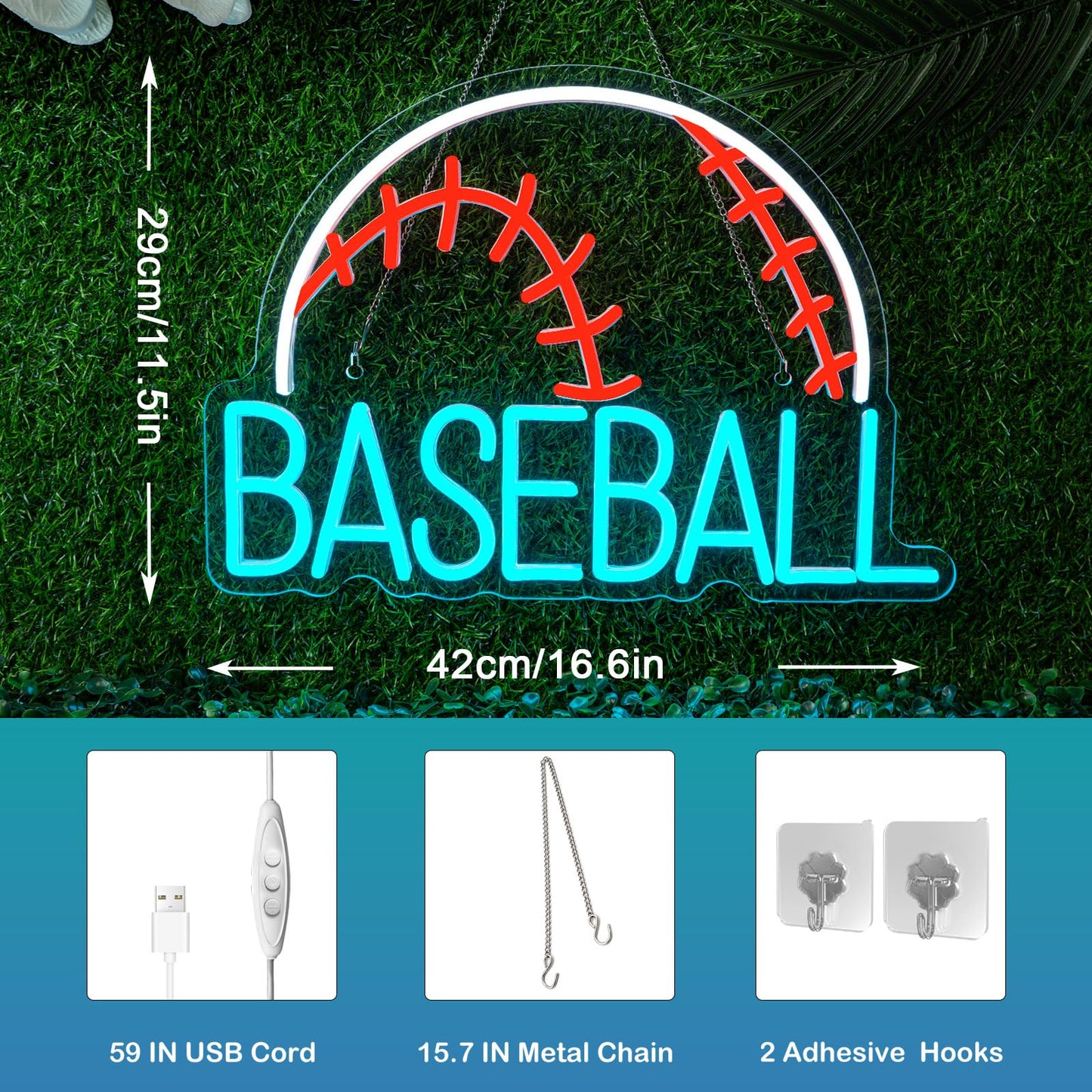 Baseball Neon Sign LED Sports Light USB Powered Used Blue Sign Up Gym Room Baseball Light for Wall Art Decor Neon Gifts for Teens in Christmas Party