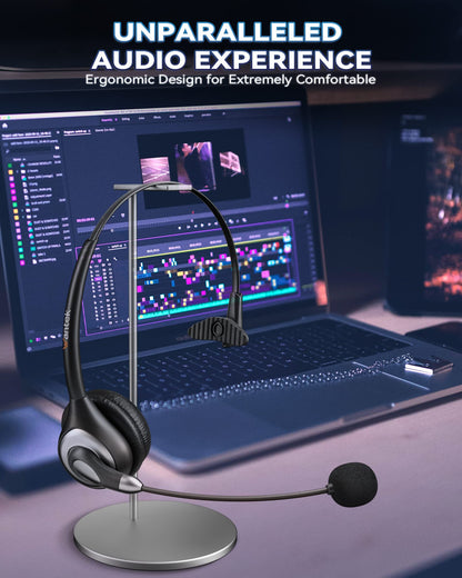 Wantek Corded USB Headsets Mono with Noise Cancelling Mic and in-line Controls, UC Business Headset for Skype, SoftPhone, Call Center, Crystal Clear Chat, Super Lightweight, Ultra Comfort (UC600)