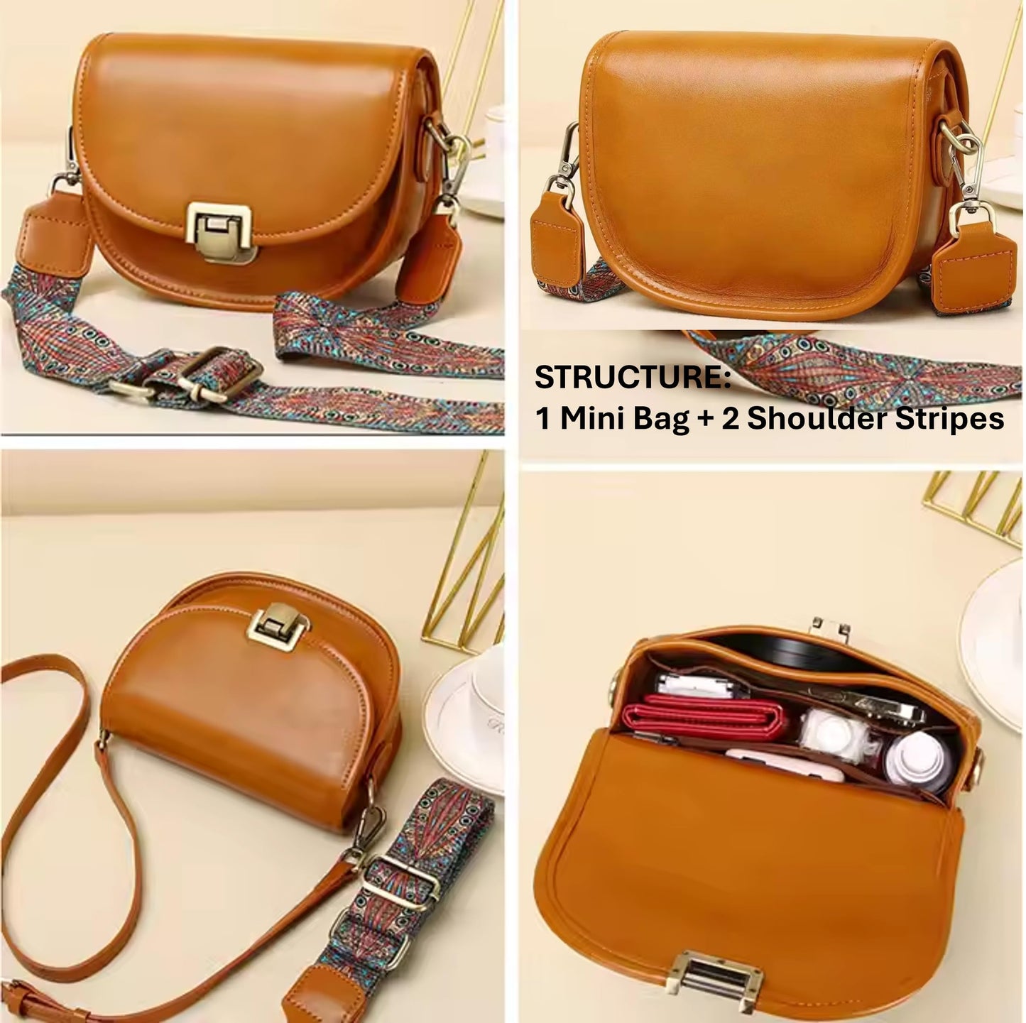 Women Genuine Cow Leather Mini Small Crossbody Shoulder Bag with 2 Detachable Adjustable Straps. Wine Coffee.