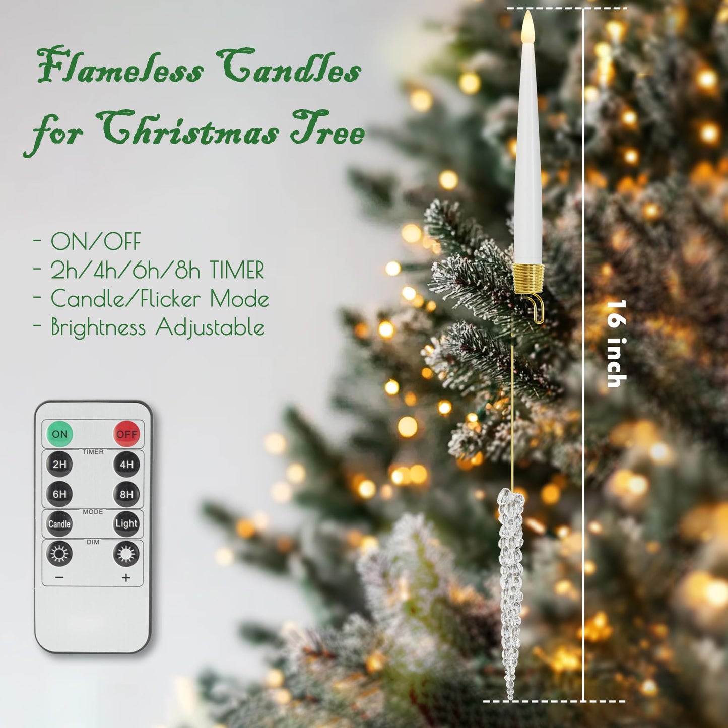 JOIONE Flameless Christmas Tree Candles with Remote, 12 Pack Battery Operated LED Candles for Christmas Tree Flickering Flame for Xmas Indoor Decor - Acrylic Icicles Hook