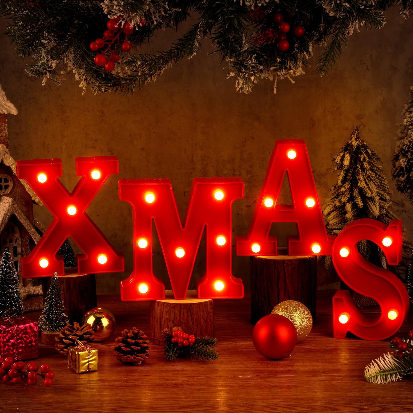 VIHOSE Christmas LED Letter Lights Sign Table Decoration Xmas Light up Letters Battery Powered Letter for Indoor Christmas Decoration Home Bar Party Bedroom Tabletop Gift