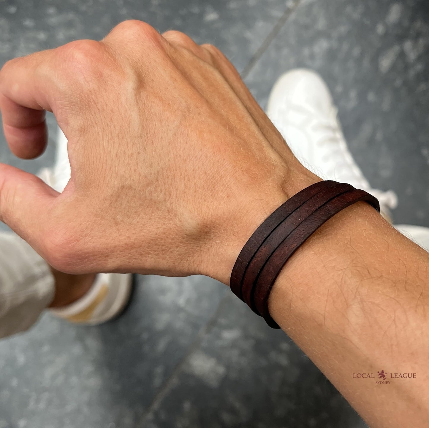 LOCAL LEAGUE Leather Bracelet SURF CREW HAWAII - Dark Brown for Men & Women, Multi-Layer Design - Flat Strap max. 37.4"/ 95 cm in Length, Adjustable Wristband, Wrap from 2 to 5x, for Him, Her, Surfer Style