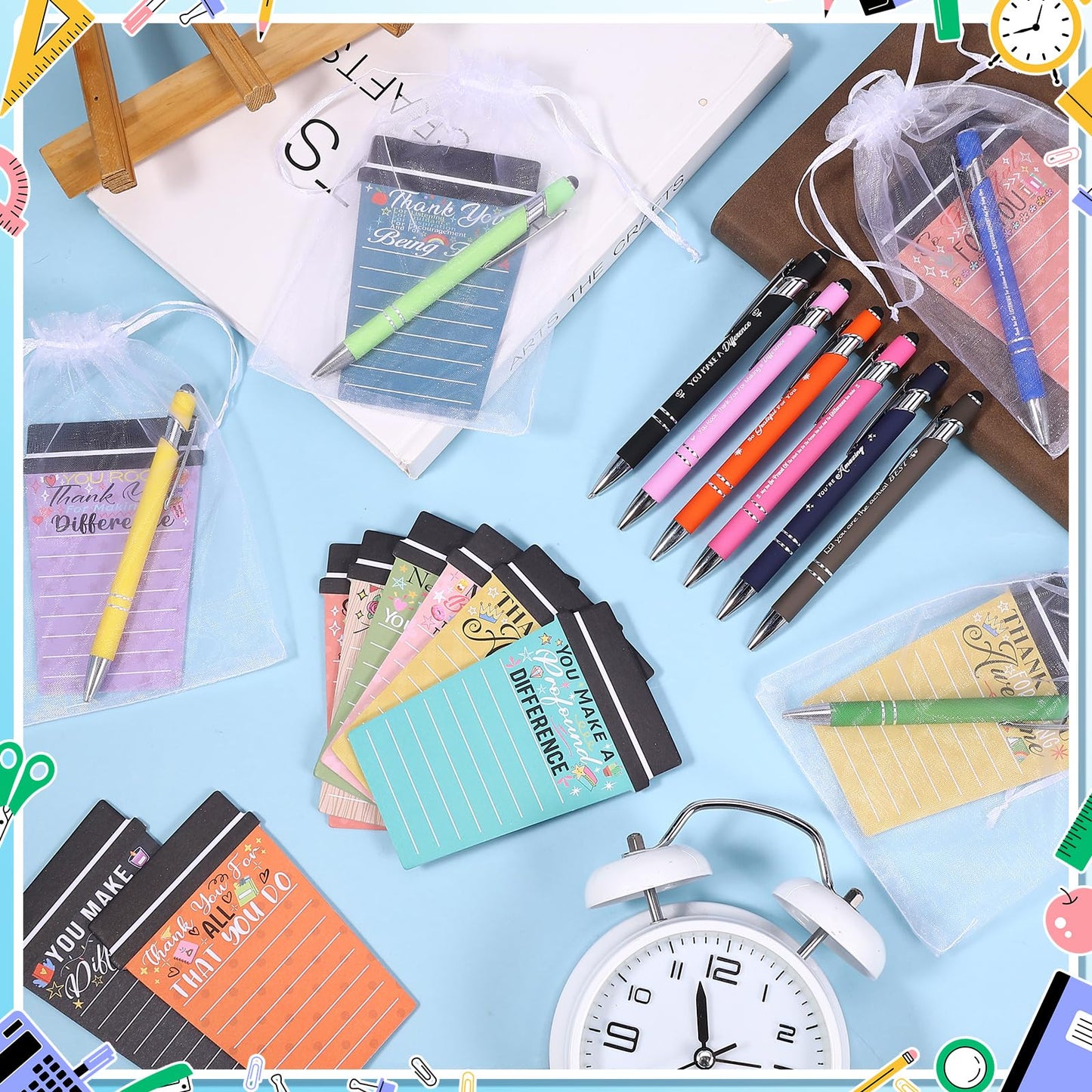 Mkway 36 Set Employee Appreciation Gifts Bulk Team - 36Pack Coffee Cup Notepad+36 Ballpoint Pens+ 36 Drawstring Gift Bags, Bulk Gifts for Coworkers/Staffs/Teachers/Christmas