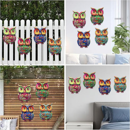 Junware Metal Owl Wall Decor, 4Pcs Owl Iron Wall Art Sculptures Hanging Sculpture Decoration. Outdoor Fence Art for Home Garden, Fence, Patio, Yard, Bedroom Outside Gifts for Adults