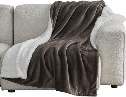 Bedsure GentleSoft Sherpa Fleece Throw Blanket for Couch - Thick and Warm Throw for Men, Soft Fuzzy Plush Blanket for Winter, Brown, 50x60 Inches