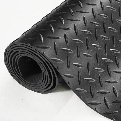 VEVOR Diamond-Plate Rubber Flooring Roll, 3 mm x 4 ft x 8 ft Floor Mat, SBR Rubber Roll, Easy to Clean, for Under Cars, Garage, Industry, Gym, Black