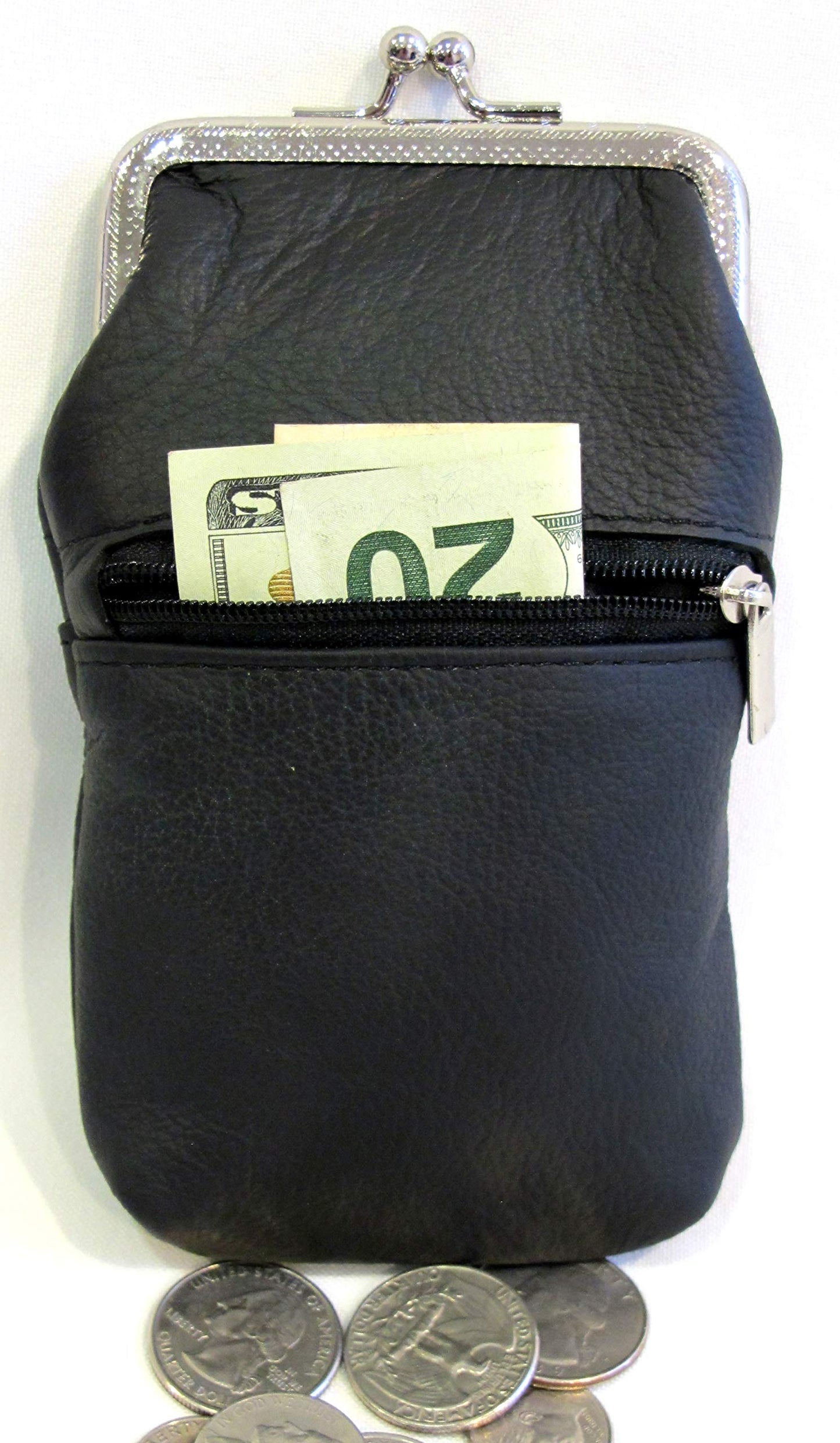 Women 100% Pure Leather Cigarette Case Lighter Match Pocket Zipper Coin Pouch -4 Color (Black)