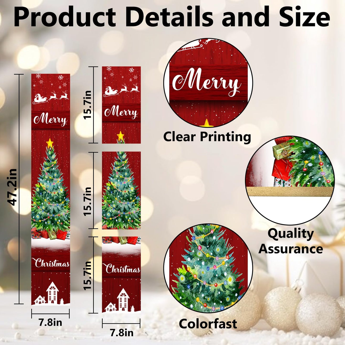 Merry Christmas Sign for Front Porch Standing, Reindeer Snowflake Wooden Sign, Xmas Welcome Porch Sign for Outdoor Yard Wall Decorations 47.2" H (Merry Christmas)