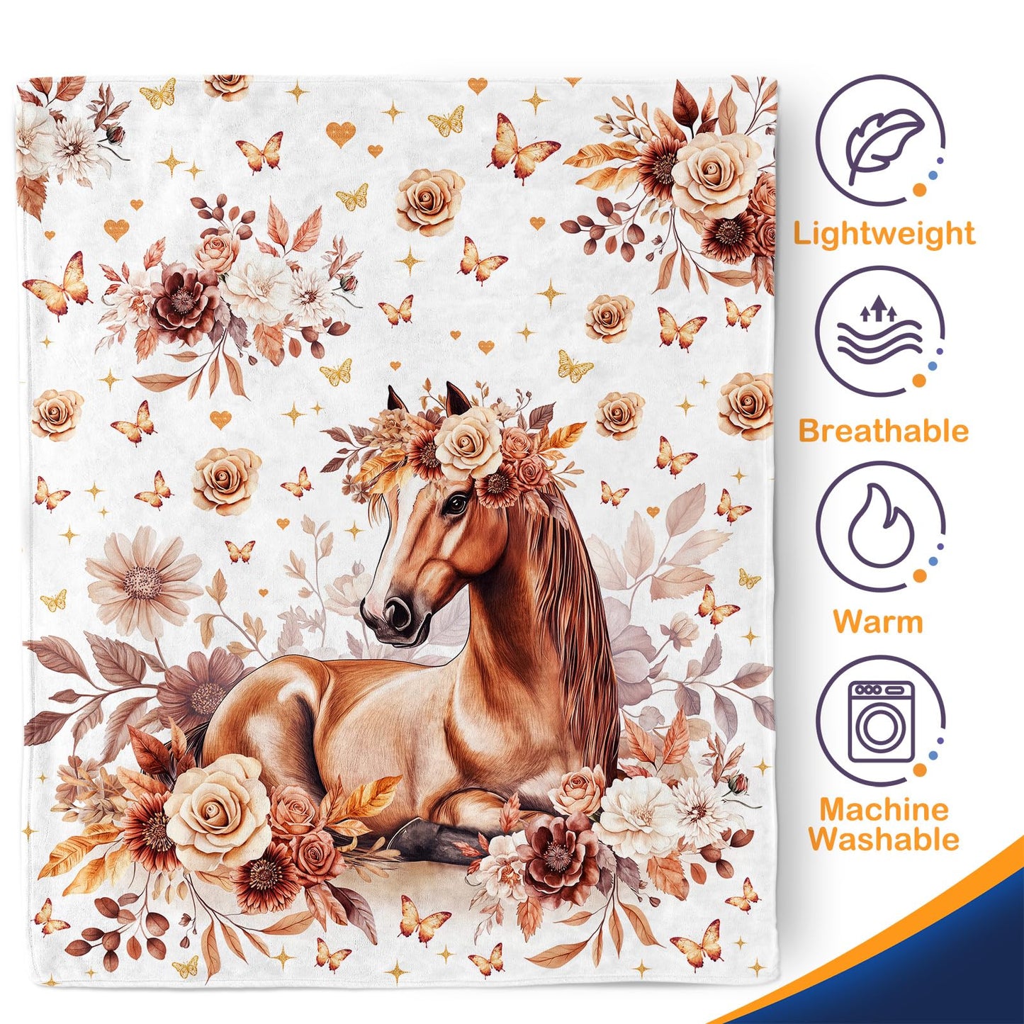 Horse Blanket Gifts for Girls Women Teens Flowers Cute Horses Lovers Living Room Decor Soft Cozy Bed Couch Plush Birthday Christmas Throw Blanket 50"x60"