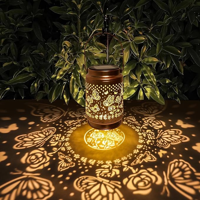 Butterfly Solar Lanterns Outdoor Waterproof, Christmas Birthday Retirement Gifts for Women Mom Grandma, Hanging Solar Lantern Garden Decor for Outside Yard Patio Garden Halloween Decorations