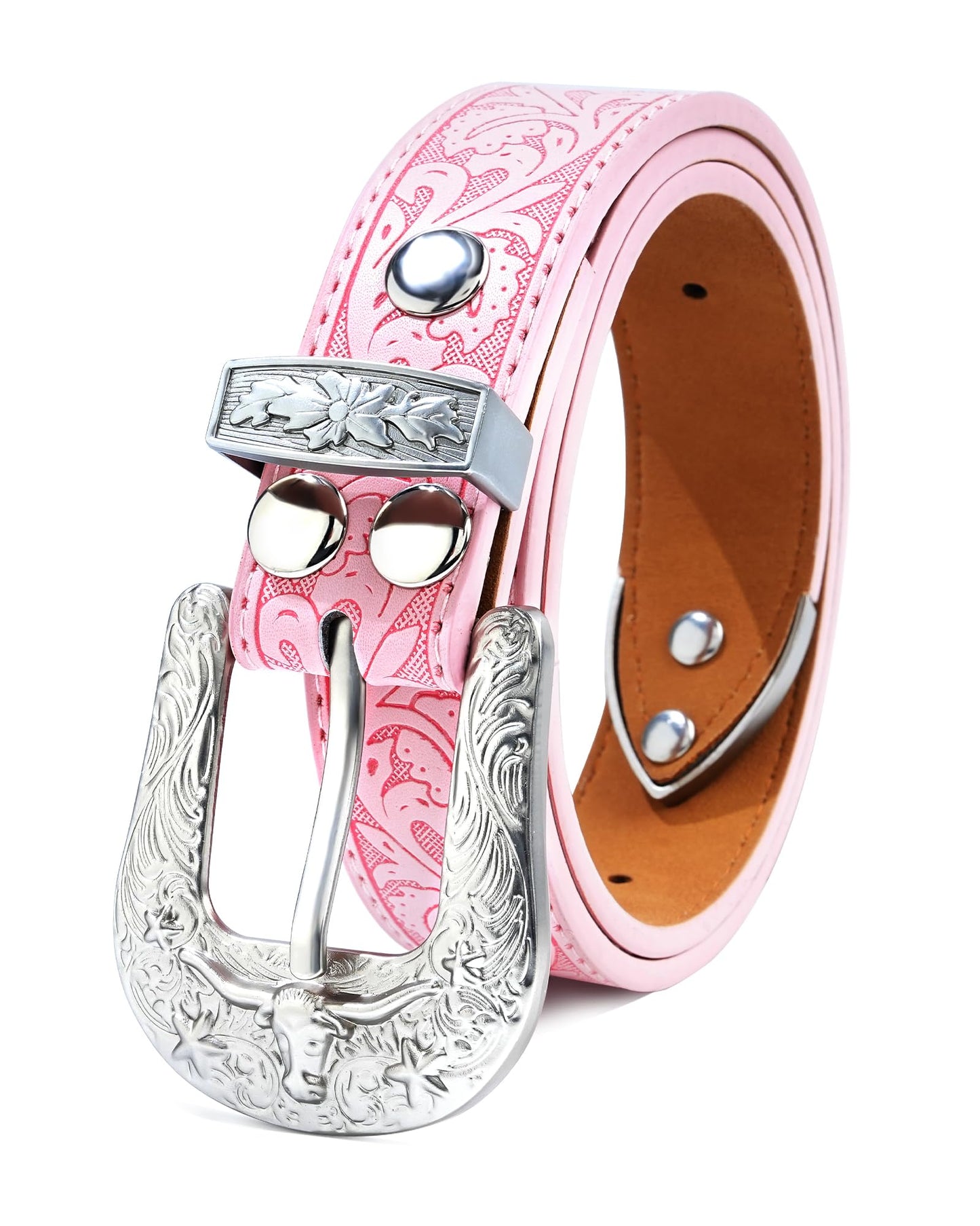 Kajeer Kids Western Belt for Boy,Cowboy Leather Belt Vintage Engraved Embossed Buckle Western Belts for Jeans Gifts