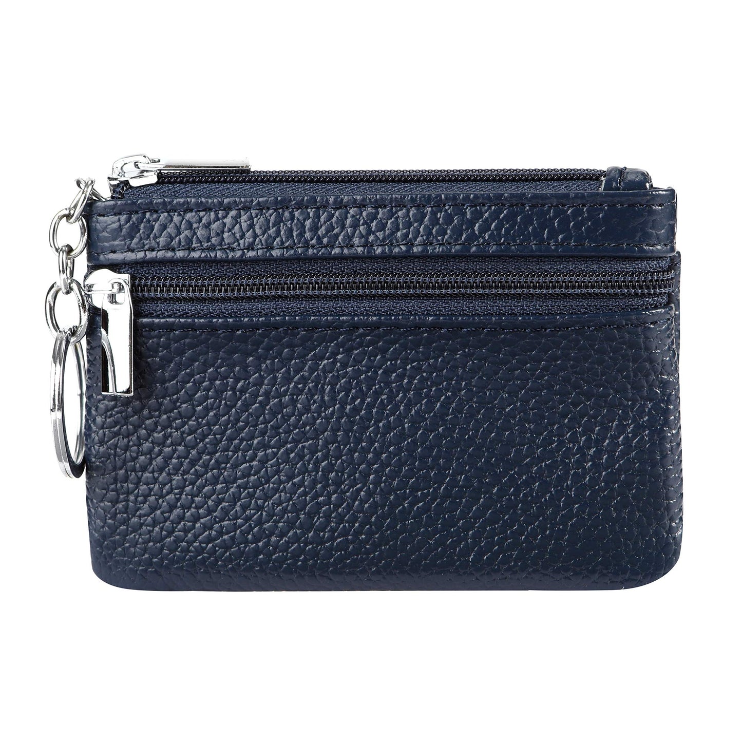 Women Genuine Leather Keychain Zipper Change Wallet Small Mini Pocket Size Coin Purse, Navy
