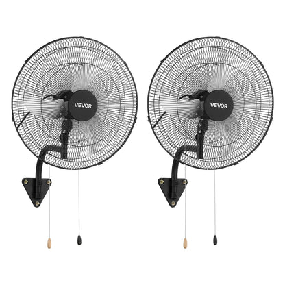 VEVOR Wall Mount Fan, 20 in Wall Mounted Hanging Fan Oscillating, 3-Speed, Long Airflow Distance, Adjustable Rotation Angle, Mechanical Powerful for Industry, Commercial, Garage, Workshop, Gym, 2 Pack