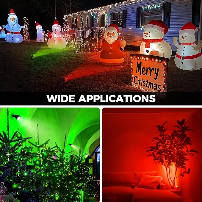 L LOHAS LED Red and Green Christmas Spotlight Outdoor, Auto On/Off 5W Landscape Lighting, 120V IP66 Waterproof Spot Lights for Yard House Holiday Trees Decoration, UL Listed, 2 Pack
