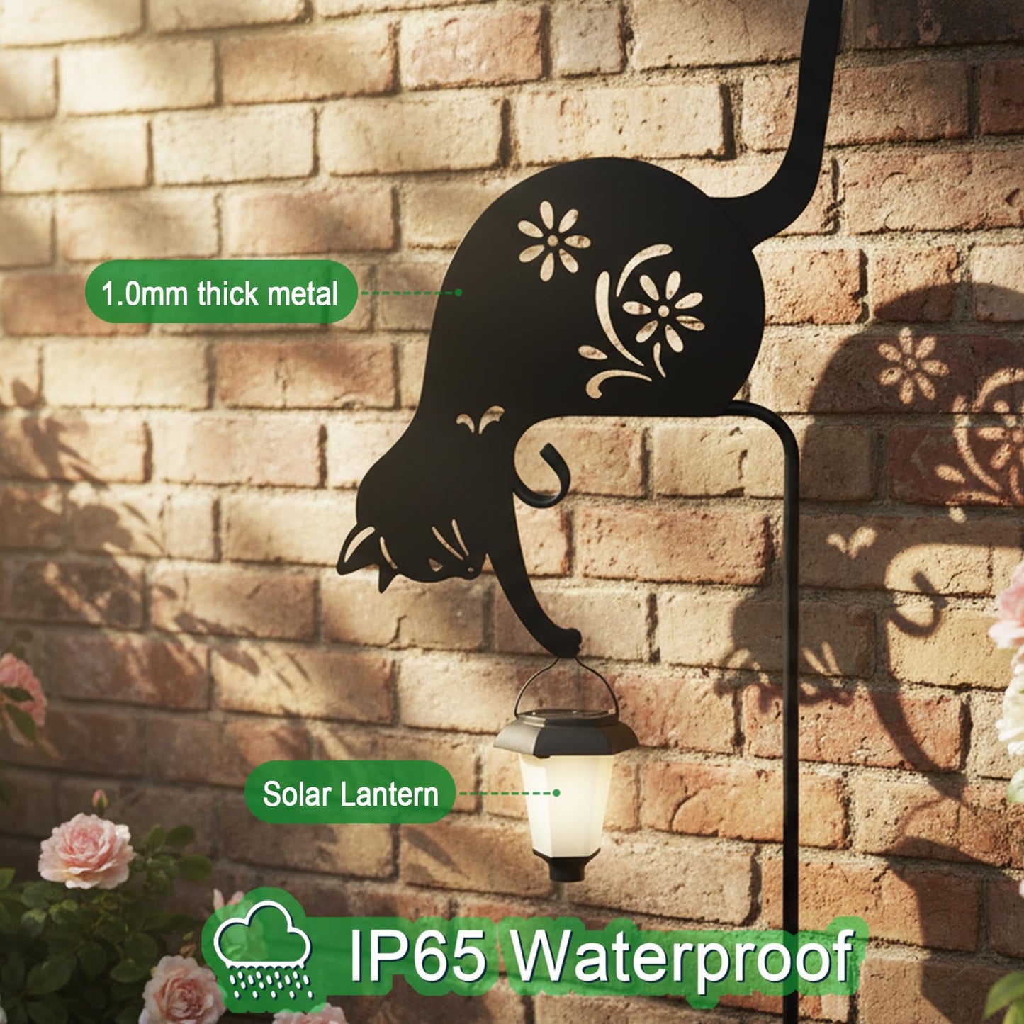 Hokfirm Cat Solar Lights Outdoor Garden, Black Cat Garden Statue,Black Cats Outdoor Decorations with Solar Lantern