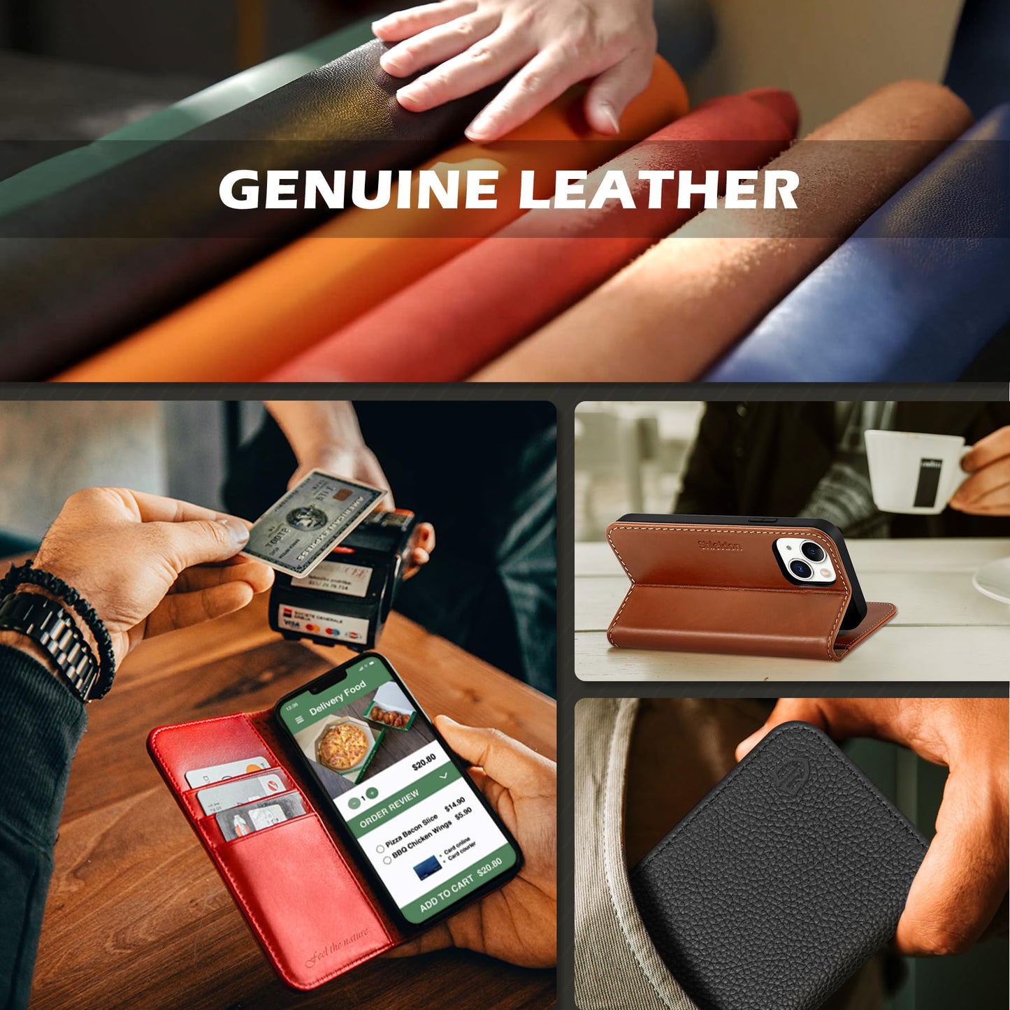 SHIELDON Wallet Case for iPhone 13 5G, Genuine Leather Folio Case Magnetic Shock Absorbing Cover RFID Blocking Credit Card Holder Kickstand Compatible with iPhone 13 6.1" 2021 - Retro Brown
