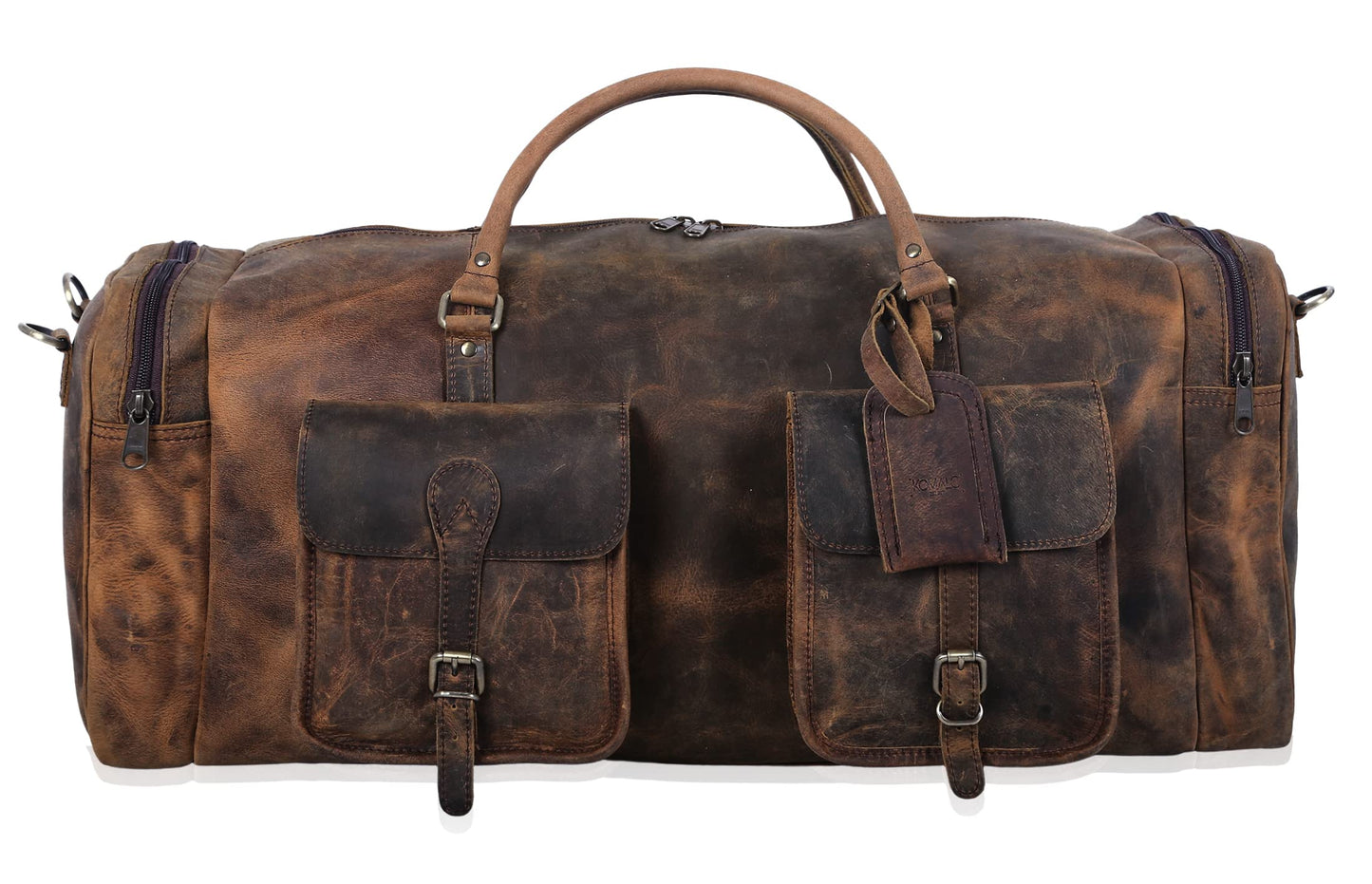 KomalC 28 inch Duffel Bag Travel Sports Overnight Weekend Leather Duffle Bag for Gym Sports Cabin Holdall bag (Distressed Brown)